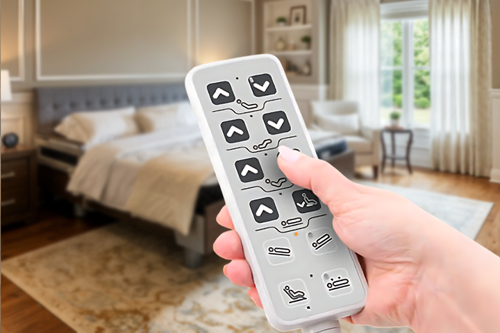 Image of a hand with remote control of the sondercare bed